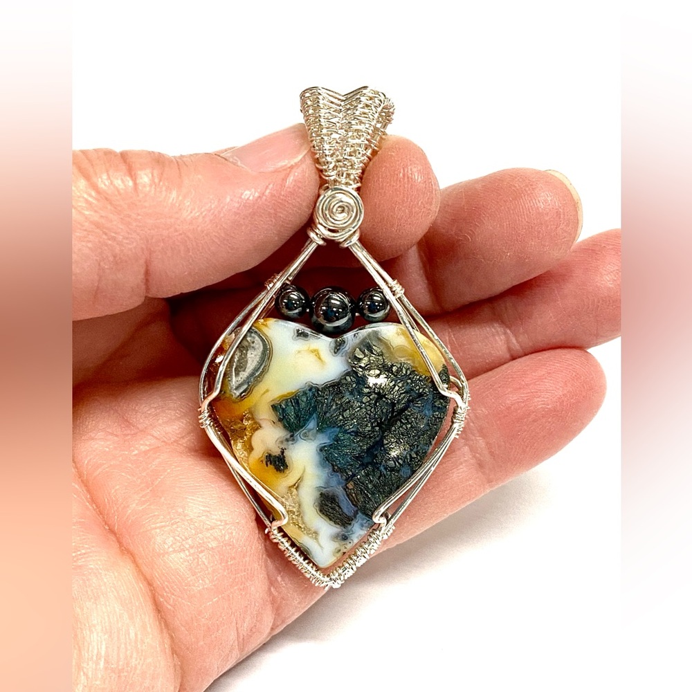 HANDCRAFTED Marcasite Heart Hematite Hand Wrapped Pendant, Valentine Day Gift